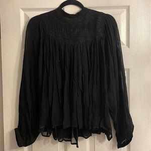 Muche et Muchette Peasant Style Flowy Black Blouse, O/S